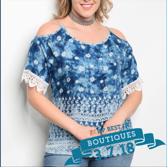HP🎉Plus size blue floral cold shoulder top - Picture 3 of 7